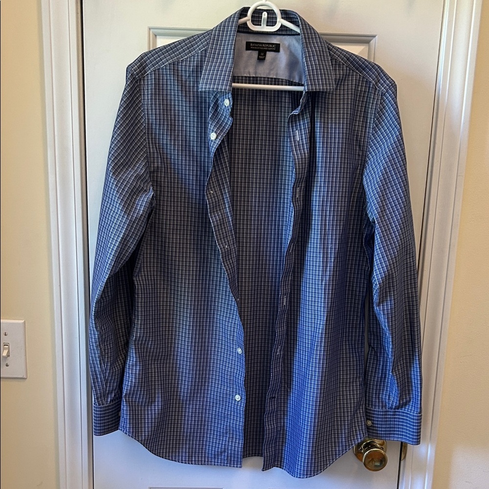 Banana Republic Blue Checkered Tailored Shirt M 15-15.5